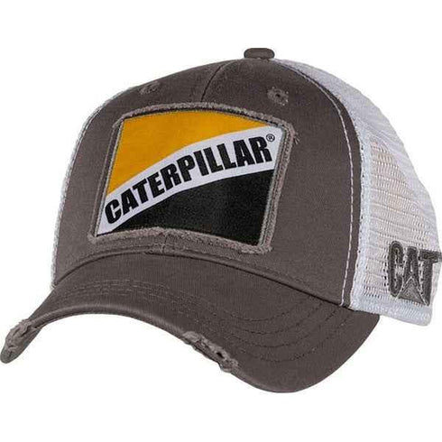 Berretto in twill grigio con mesh bianco e toppa Caterpillar