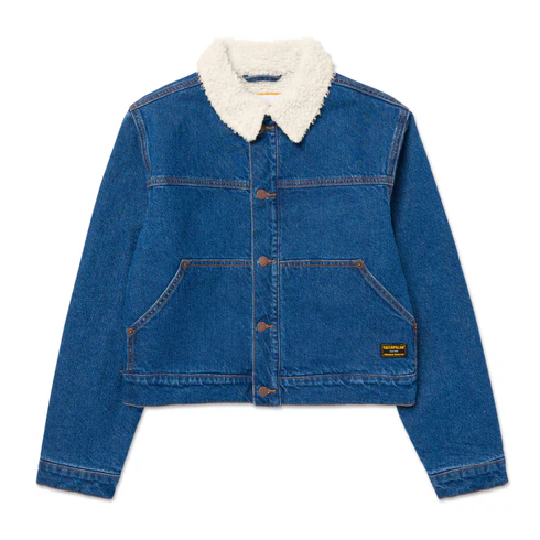Giubbotto Denim Svasato Foderato in Sherpa per Donna