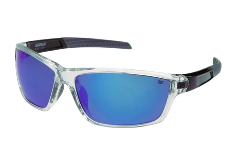 Occhiali da sole sportivi eleganti lucidi trasparenti con lente specchiata blu