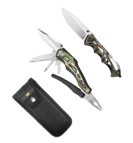 Set regalo con coltello e multitool da 2 pezzi con stampo in legno reale