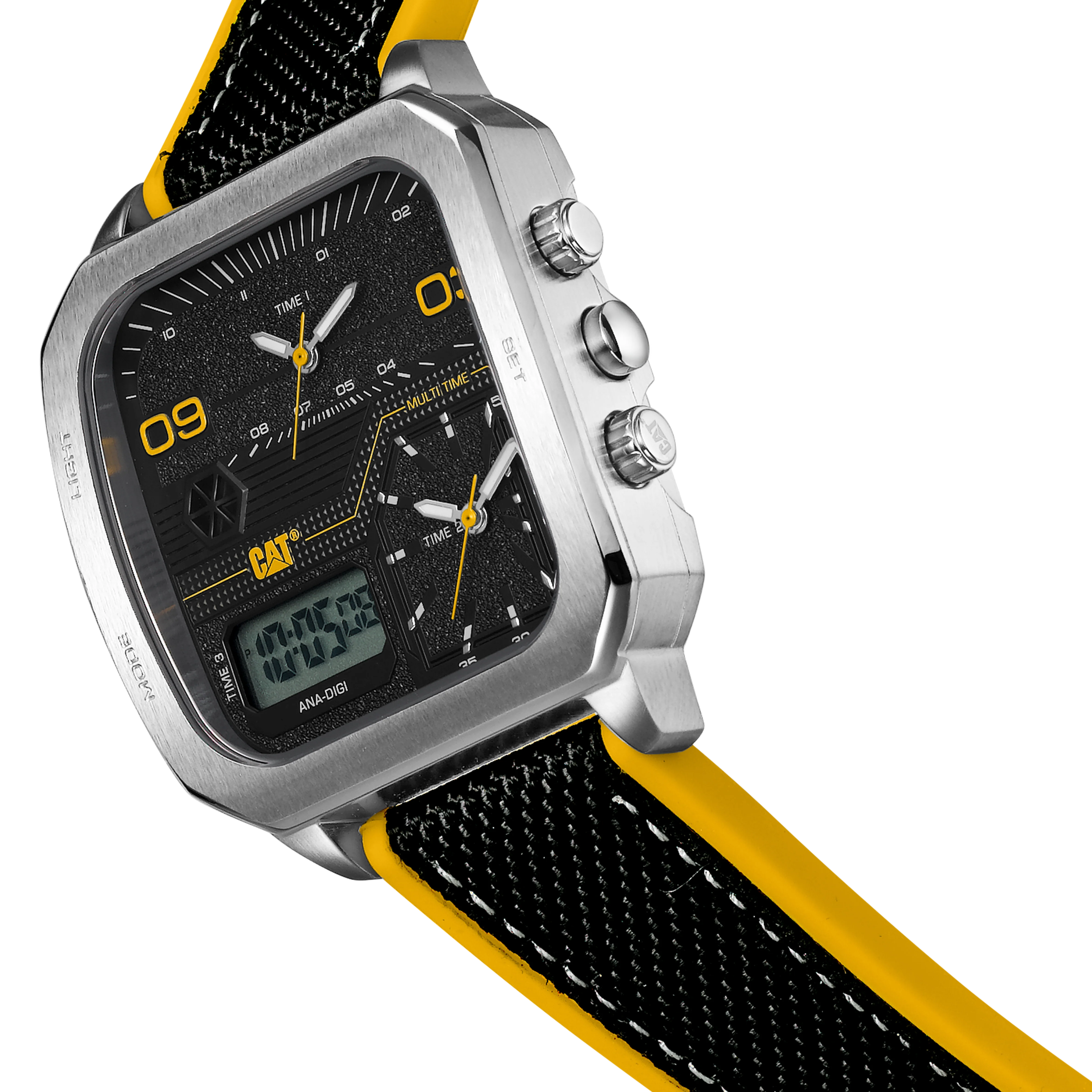 Orologio Retro D Multi Nero/Giallo con Quadrante e Cinturino in Silicone