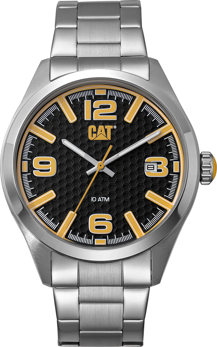 Orologio H-Dial Nero/Giallo con Cinturino in Acciaio Inossidabile
