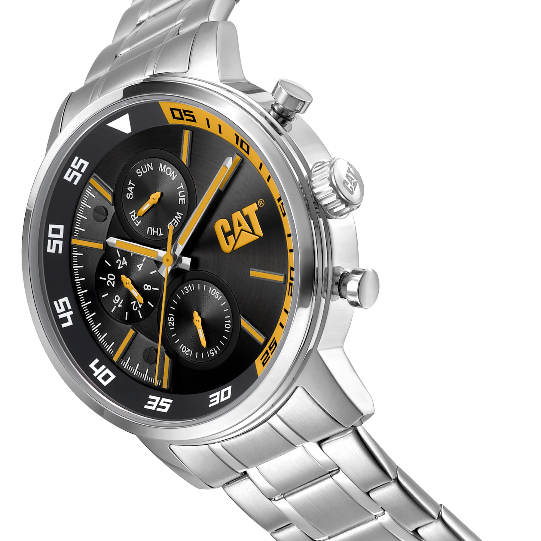 Sail Watch Quadrante Nero/Giallo in Acciaio Inossidabile con Cinturino in Acciaio Inossidabile