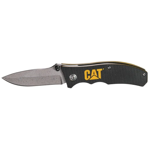 Coltello pieghevole a punta a goccia da 6" con impugnatura nera e logo giallo