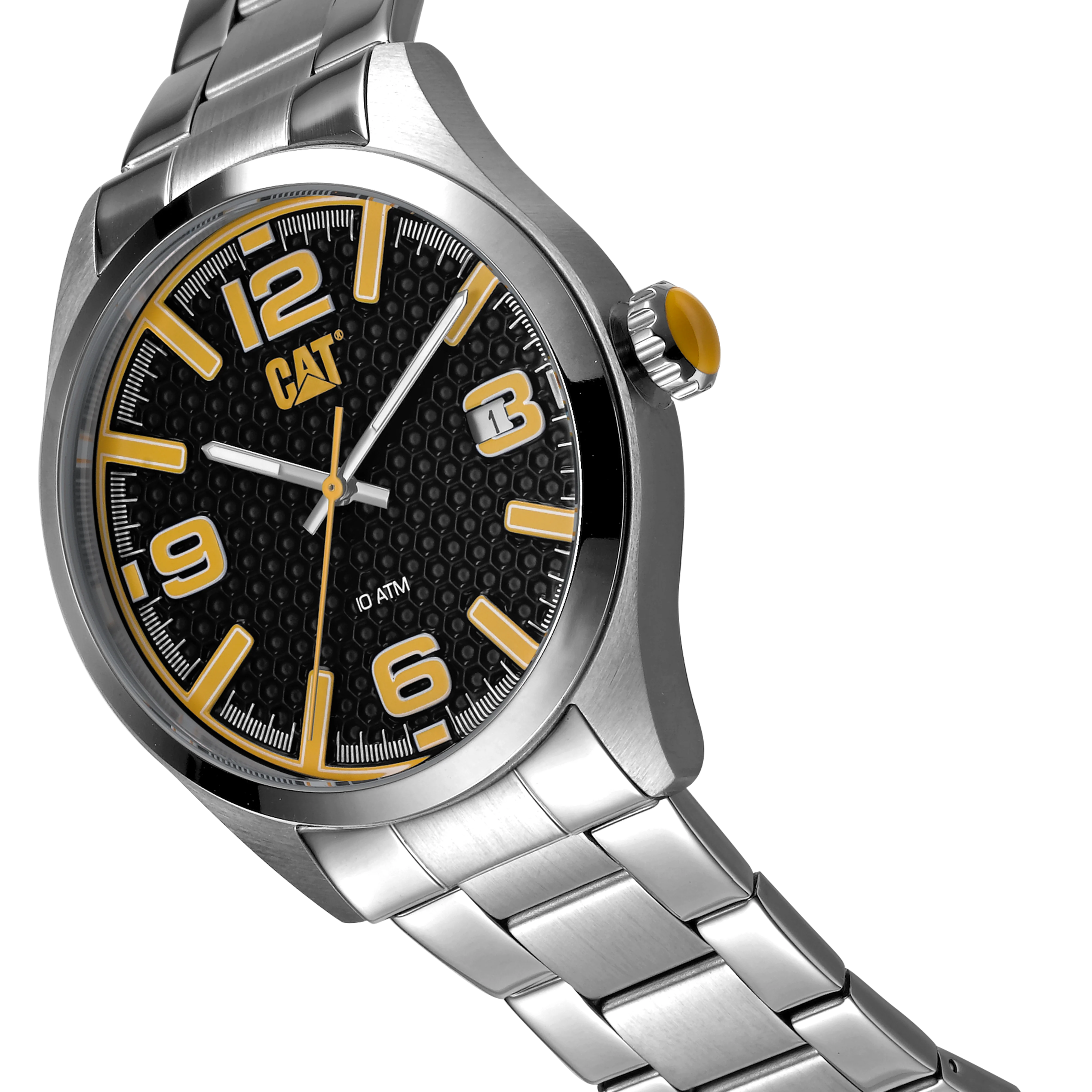 Orologio H-Dial Nero/Giallo con Cinturino in Acciaio Inossidabile