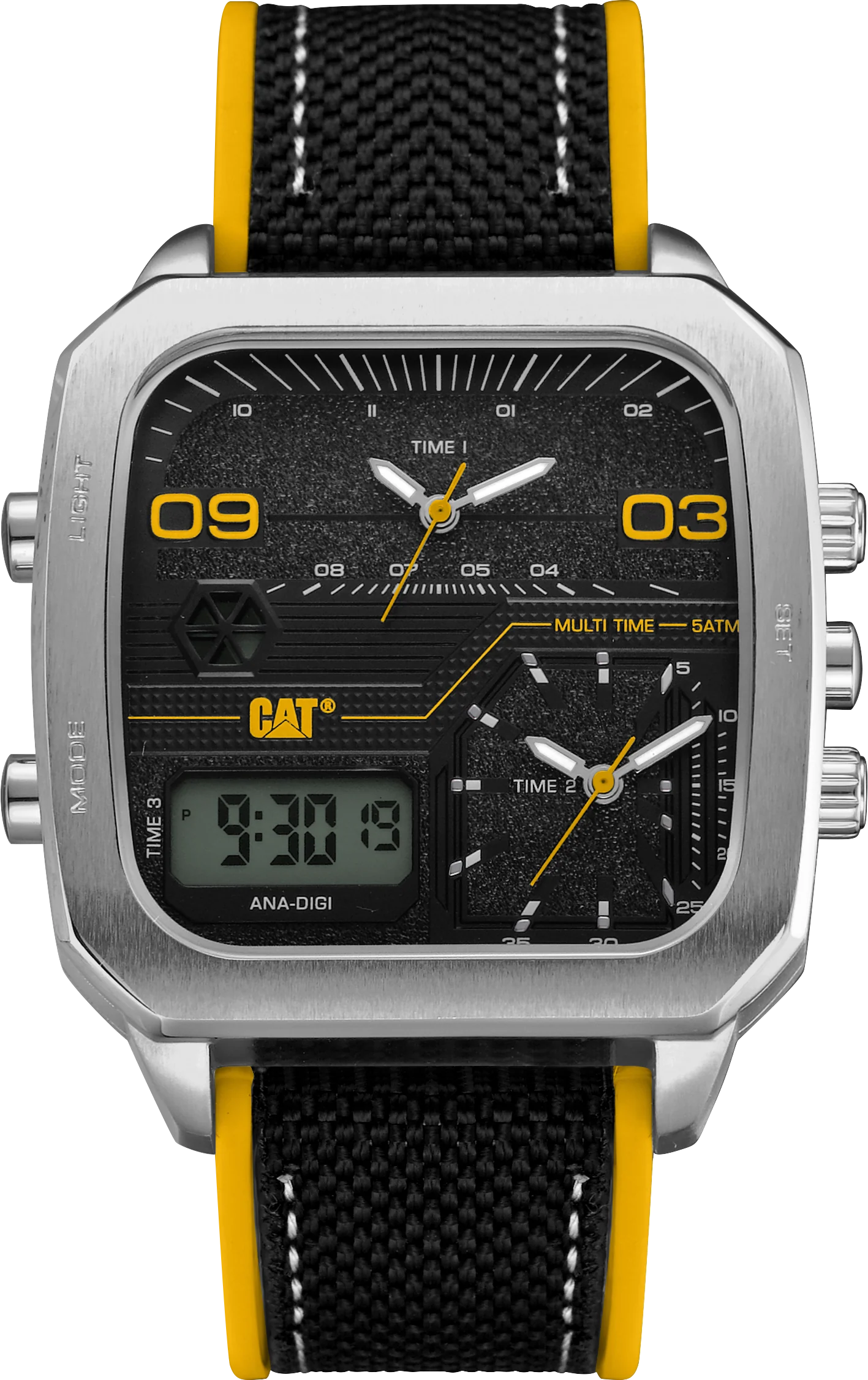 Orologio Retro D Multi Nero/Giallo con Quadrante e Cinturino in Silicone